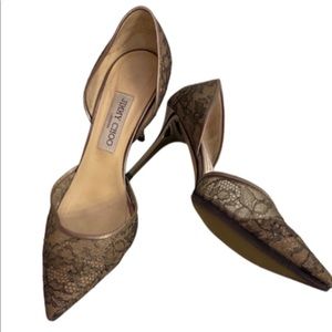 Jimmy Choo D'orsay Pumps Lace Pointy Toe Addison 39.5 (sz8) Sandal Heels Shoes